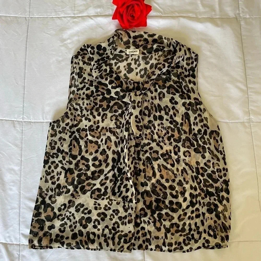 L’AGENCE sheer leopard blouse